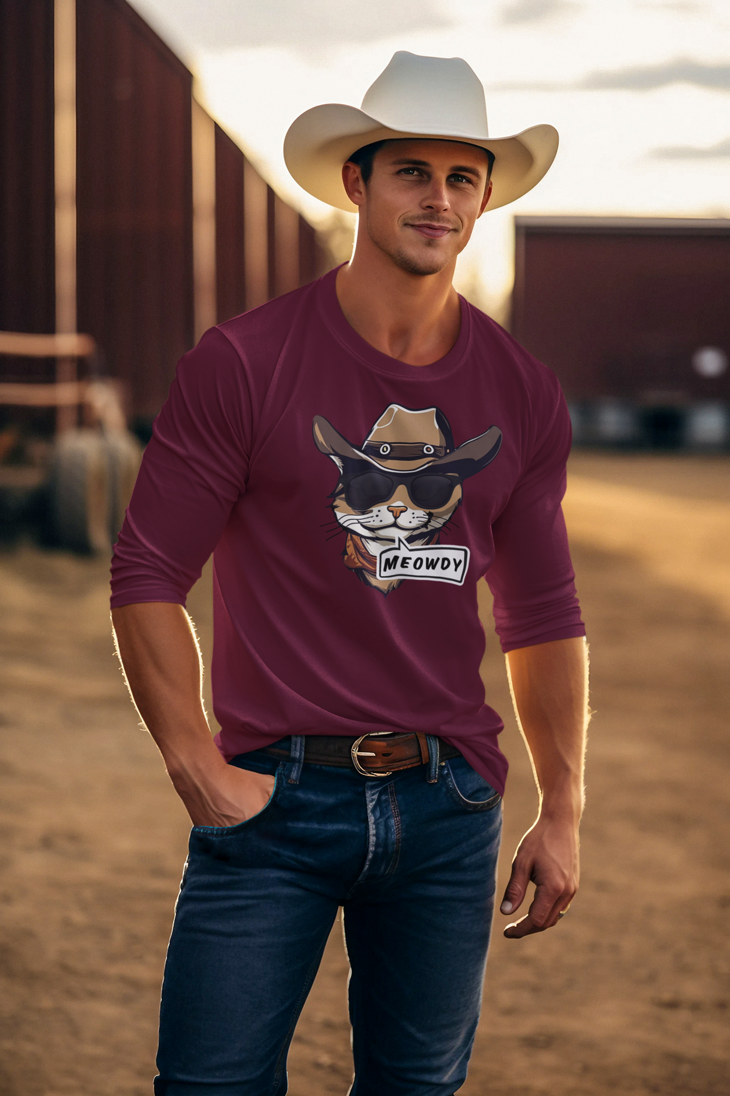 Adult Cowboy Meowdy Long Sleeve Tee