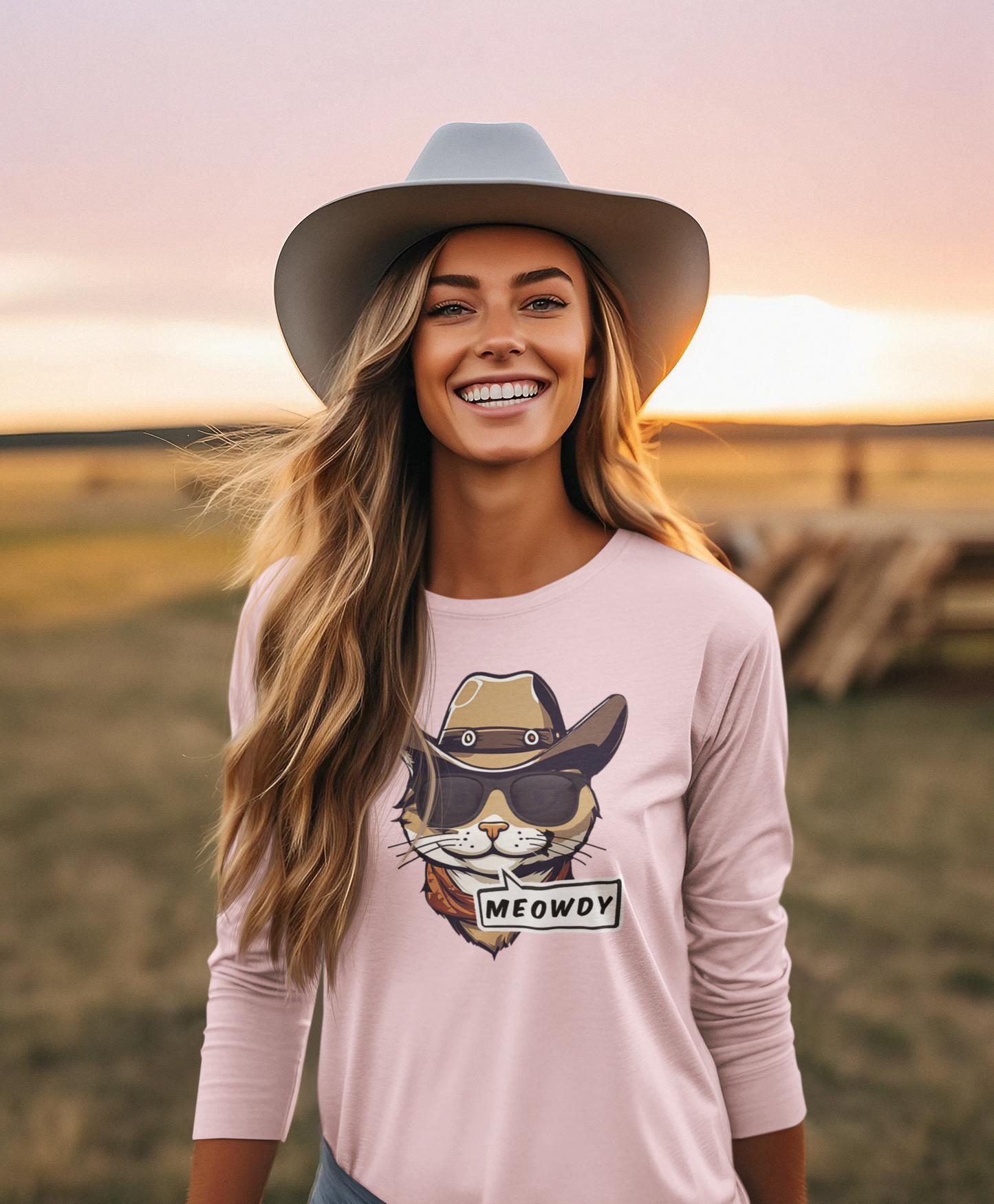 Adult Cowboy Meowdy Long Sleeve Tee