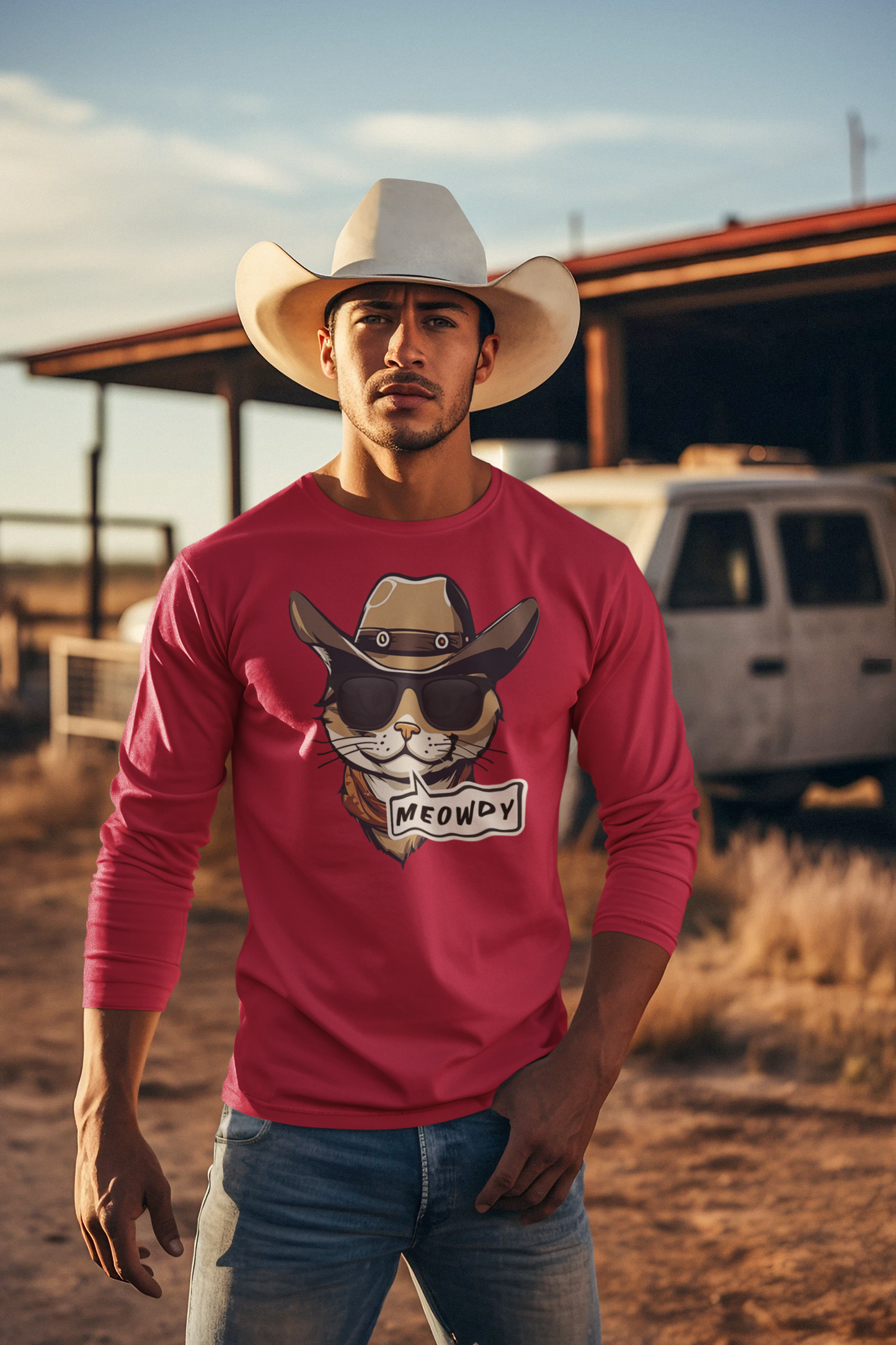 Adult Cowboy Meowdy Long Sleeve Tee